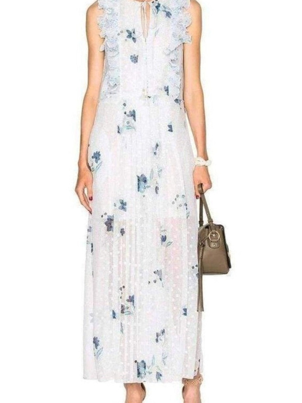 See by Chloe Ruffle Trimmed Printed Fil Coupe Maxi Dress